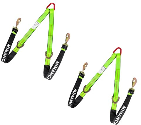Mimanchi Axle V-Bridle Strap 2 x 4',2 Pack, Heavy Duty Recovery Tow Strap with w/Snap Hooks,Cordura Sleeve,D Ring Middle,for Car Hauler,Rollback,and Flat Bed,Tow Truck