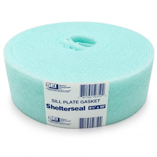 Shelterseal Sill Plate Gasket, 3 1/2in x50 ft Aqua Foam Sill Sealer, Foundation Seal for Wood Framing and Concrete Walls