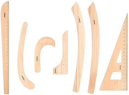 Setchmore Juego de 7 reglas de costura de madera de haya, regla curva de madera vintage para hacer patrones y diseño de moda, herramientas de costura para alteraciones de ropa