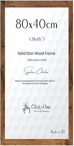 Click-One Rustic Elegant Gallery Poster Frame 80 x 40cm Lightweight |Modern Sturdy & Durable with HD Perspex| Jigsaw Puzzle, Home Decor, Portrait & Horizontal Both-way Wall Mounting (Rustic)
