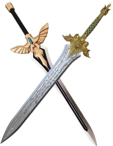 Damdos Halloween rekvisita cosplay 32 tum svärd guld kung lejon sword + 32 tum Arthur Sword, King of Llane Wrynn I Sword lejon sword artthur sword Birthdays gifts (uppsättning med 2)