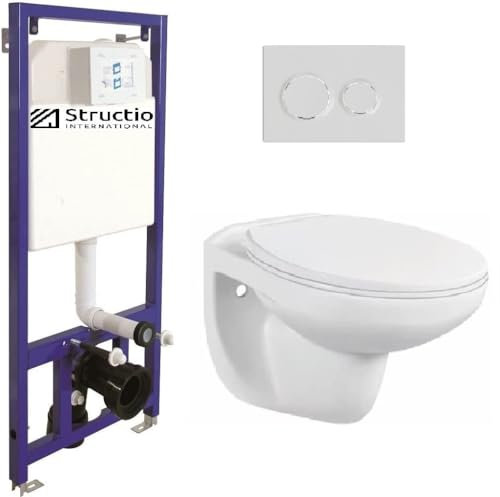 Hänge Wand WC Toilette mit Spülkasten/Vorwandelement inkl. Betätigungsplatte Komplettset Unterputzspülkasten Drückerplatte