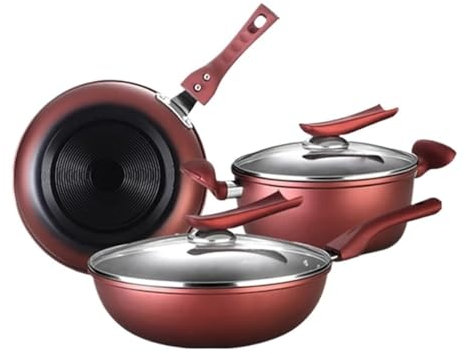 CHCWR Pots and Pans Set 3Pcs Cookware Set Wok Soup Pot with Lid Frying Pan Wrought Iron Non-Stick Cooking Pot Set Kitchen Pots and Pans Sets Non Stick