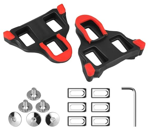 Chooee Road Bike Pedal Plates Cleats Compatible with Shimano, Bicycle Shoe Plates, Click Pedals Cleats, Durable, Non-Slip, High Performance Pedal Cleats for Road Bikes and Indoor Bikes (Red)