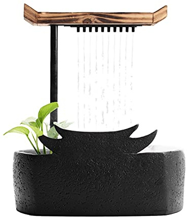 Fuente de Interior Fuente de Cascada Interior Estilo Chino Fuente de Agua de Mesa portátil Fuente de circulación de cerámica Meditación Zen Decoración de Cascada Fuente de Mesa Cascada Fuente de Mesa