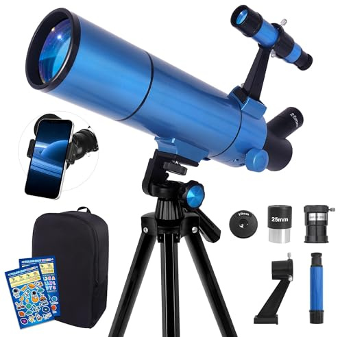 Telescope 80500 for Adults & Kids, Refractor Telescope with Tripod, Phone Adapter & Bag, Easy Assembly, Perfect for Moon and Landscape Observation
