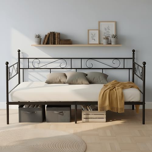 ZECIIYE Cama de Forja 90x190, Cama Individual/Sofá Cama Multifuncional para Día, Habitación Juvenil, Estudio o Sala, Estructura Cama Robust con Patas (Sin Colchón)