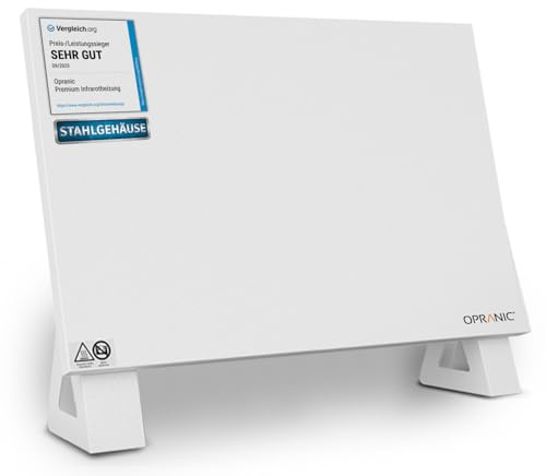 OPRANIC P5 Premium Infrarotheizung | 5 Jahre Garantie | Infrarot Wandheizung, Infrarotheizung Deckenmontage, Standgerät, Mobile Heizung (Weiß 900 Watt) (Mit Standfüßen, 700 Watt)
