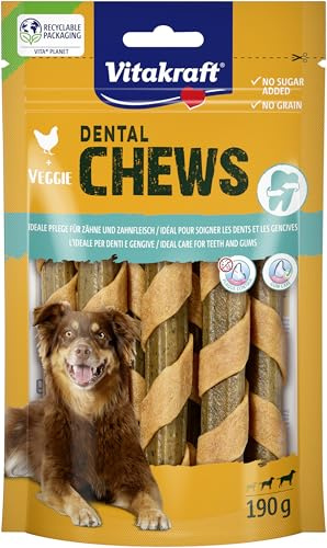 Vitakraft Dental Chews, os à mâcher pour Chien, bâton de Viande de Poulet et Complexe de substances Actives, pour Les Soins dentaires et l'hygiène buccale, sans Sucre ajouté (1 x 190 g)