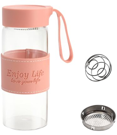 Shaker per proteine in vetro, 480 ml, shaker per proteine e albumi, con colino e sfera in acciaio inox, bottiglia, shaker per proteine e shake sport, C