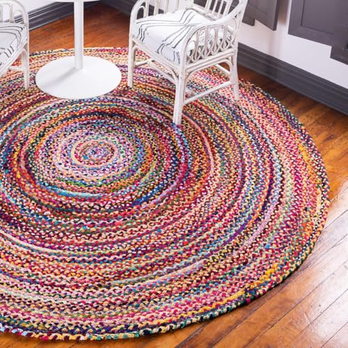 GlammTexa Handmade Boho Round Cotton Rug – Colourful Braided Floor Mat for Living Room, Bedroom, Nursery, Meditation Corner, Yoga & Home Décor – Eco-Friendly, Washable, Non-Slip (90cm)
