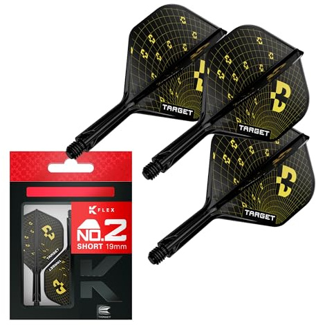 Target Darts K-Flex Bolide Fléchette Ailettes et Tiges, N° 2 (Court, 19mm) | Lot de 3 Kflex Intégré Vol et Arbre Système, Tout-en-Un Moulée Stem | Professionnels Fléchettes Accessoires