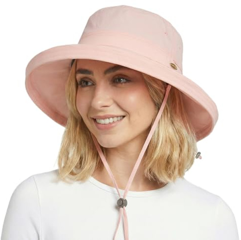 TOP-EX UVCoolix™ Dam solhatt, svallande UPF 50+ UV-skydd, bred kremp fiskarhatt sommarhatt vikbar med hästsvansöppning för strand vandring trädgårdsarbete, ROSA, M-L