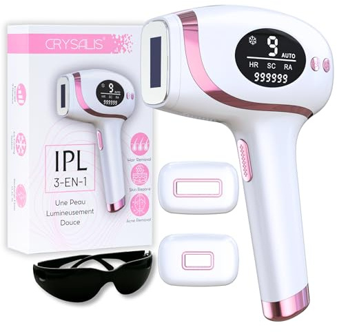 CRYSALIS Epilator Lumiere Pulsee IPL New Generation 3-i-1 - hållbar hårborttagning, anti-akne och hudvård - för ansikte och kropp, kvinnor/män - multifunktionell elektrisk enhet
