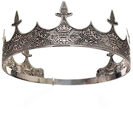 SWEETV Antique Silver King Crown for Men - Mens Crown for Prom Party Decorations, Royal Medieval Men Tiara Costume Accessories
