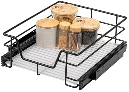 bremermann cajón telescópico 45 cm con balda, para reequipamiento, con guías telescópicas de bolas, ideal para cocina, baño y dormitorio, de metal (Negro)