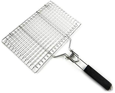 Fisch-Grillkorb, Edelstahl BBQ Grillkorb Fischbräter, Tragbares Grill Fischhalter, Grillroste Grill Basket für Fisch Gemüse Steak Garnelen Würstchen mit Abnehmbarem Griff, Aufhängeöse, 32x21.5 cm, S