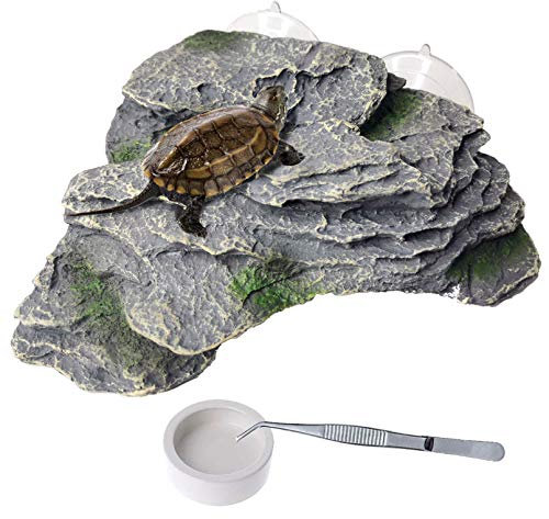 PINVNBY Basking Platform for Turtles Tortoise Dock Resin Resting Rock Reptile Habitat Climbing Ornament Floating Ledge Aquarium Decoration with 2 Pcs Suction Cups for Frogs, Newts,Lizard(3 Pcs)