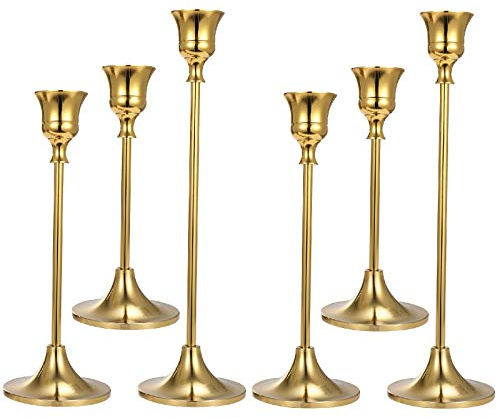 Anndason Set of 6 Gold Taper Candle Holders Decorative Candlestick Holder for Home Decor, Wedding, Dinning, Party, Anniversary