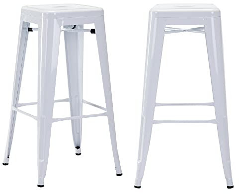 Duhome Barstühle Eisen Barhocker 2er Set, Sitzhöhe 76cm Tresenhocker, Stapelbar Metall Bistrohocker mit Fußstütze im Industry Design, Weiß