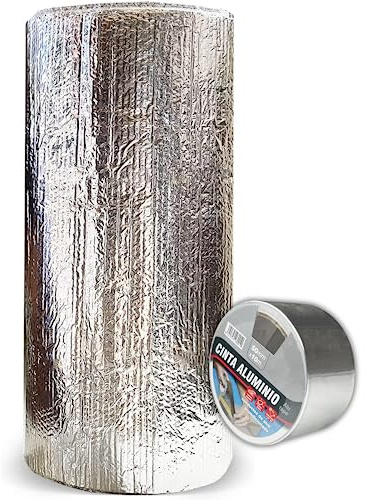 Aislante Térmico Reflexivo de Aluminio y Burbujas 0.5x10 m (5 m²) + Rollo Cinta de Aluminio 50 mm x 10 m - Frío y Calor - Viviendas, Caravanas, Campers, Buhardillas, Uso Industrial