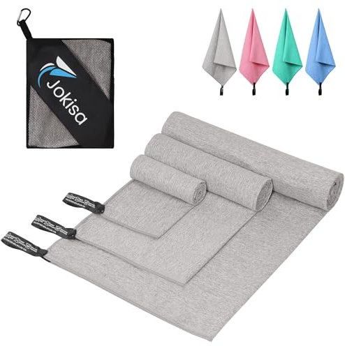Mikrofaser Handtuch 3er Set (200x100cm Badetuch Groß +140x70cm Mittelgroß Sporthandtuch+ 80x40cm Klein Handtuch) Leichtes Reisehandtuch mit Organizer, Schnelltrocknend Strandtuch für Fitness Sauna