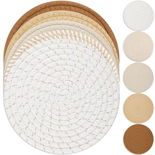 Tidponra Trivet Mats Set for Hot Dishes, 5 Heat Resistant Pot Holders for Kitchen, Home Essentials, Anti Stain Hot Pads for Hot pots and Pans, Fall Decorations for Home, 7 Inches(Brown)