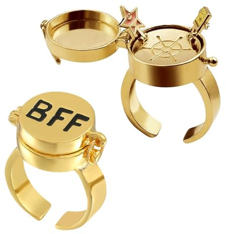 CPJJ 2 Pieces BFF Friendship Ring - Cute Anime Aesthetic Open Ring for Teens, Girls, Sisters - Best Friends Copper Jewelry Birthday Gift