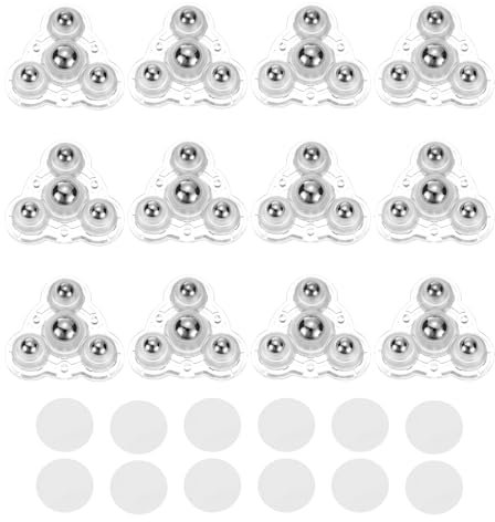 QUARKZMAN 12Pcs Mini Roulettes autocollantes, 2,48 x 2,48 Roulettes Pivotantes à 360° pour Petits Appareils de Rangement Poubelle - Perles en Acier (Transparent)