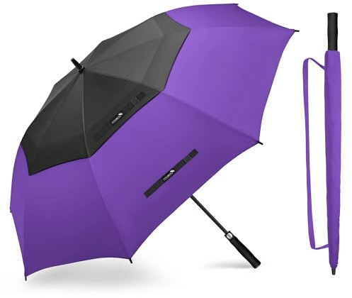 ZOMAKE Paraguas Grande 62 Pulgadas,XL Paraguas de Golf Antiviento con Apertura Automática,Doble Toldo de Umbrella Ventilado para 2-3 Personas,Paraguas Hombre Mujer Grandes(Negro-Morado)