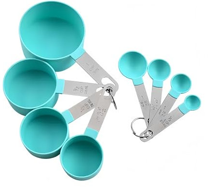 8 Pcs Measuring Cups and Spoons Set, Includes 4 Stainless Steel Nesting Measuring Cups & 4 Mini Measuring Spoons,Stackable Handle Accurate Tablespoon for Measuring Dry and Liquid Ingredients(Green)