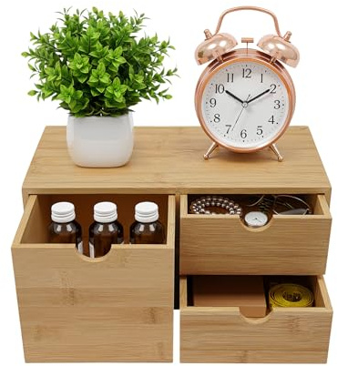 Minicómoda de 2 pisos, caja de madera para escritorio, organizador de escritorio, vintage, natural, organizador de cosméticos, gran volumen, caja de almacenamiento de madera para el hogar, la oficina