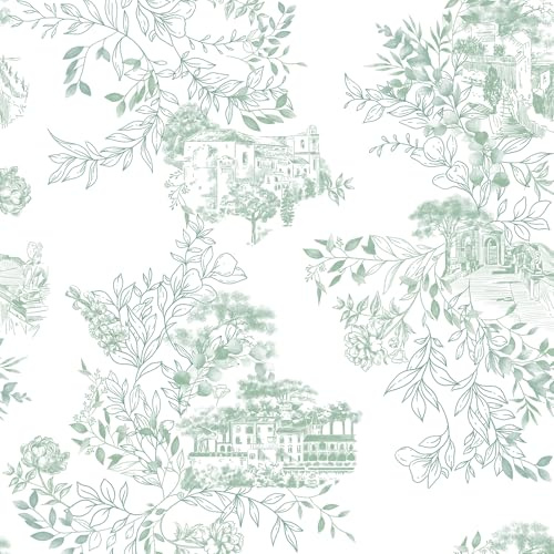 CiCiwind Self Adhesive Wallpaper Vintage Peel and Stick Wallpaper 44×300cm Green White Floral Vinyl Wrap Waterproof Sticky Back Plastic Rustic Contact Paper for Living Room Bedroom