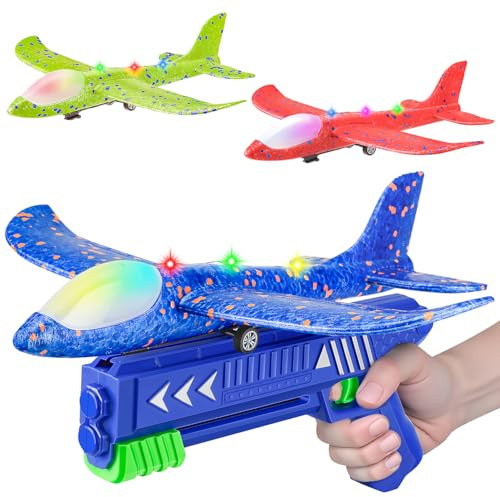 Airplane Launcher Toy with 3 Pack Foam Glider Planes (Glider Planes-3)