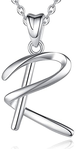 EUDORA Sterling Silver Initial Necklaces for Women R Letter Alphabet Personalized Initial Monogram Pendant Initial Necklace with 18inch O-Ring Chain