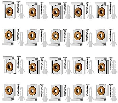 BuxiuGK 5 Conjunto (20 Piezas) Soporte Espejo Pared Clips de Montaje en Espejo Clips de Espejo de Metal con Resorte con Tacos y Tornillos