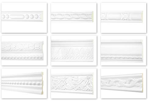 HEXIM Perfect 2 Meter Flachprofile - große Auswahl, Serie 2 (AC264-50x23mm) - Stuckprofil aus PU gemustert, weiß, stoßfest - Flachleiste Dekorleiste Wandleiste Zierprofile