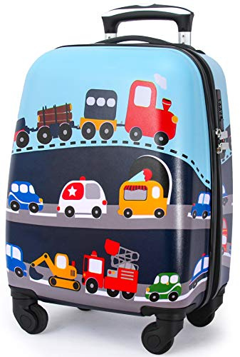 GURHODVO Kids Luggage with Spinner Wheels for Boys Girls Carry on Hardshell Suitcase Travel Trolley Toddlers Children Gift (vehole, 18inch)