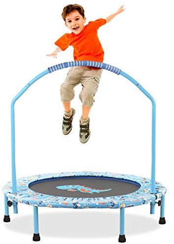 Trampolín para Niños de 38 Pulgadas,Mini Trampolín Plegable Silencioso con Asa y Cubierta Protectora de Seguridad para Uso en Interior y Exterior