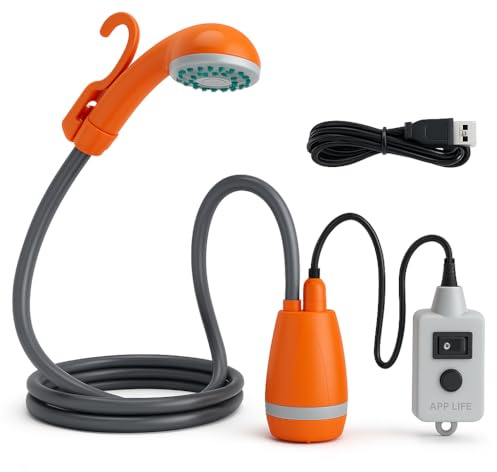 APP LIFE Doccia Portatile da Campeggio a Batteria con Pompa Elettrica – Ricaricabile, con Batteria Integrata – per Esterni, Giardino, Auto, Viaggi e Outdoor