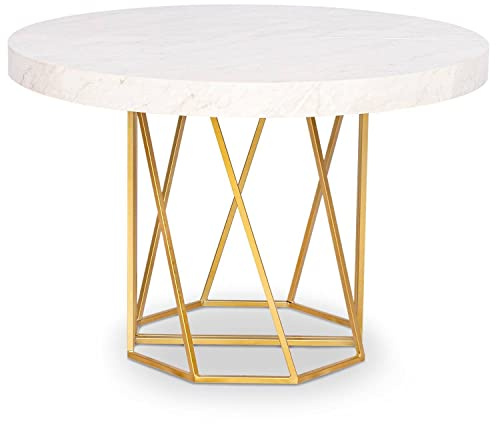 Table Ronde Extensible Yasmina Effet Marbre et Pieds Or