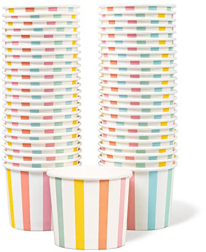 Papp-Eisbecher, 50 Stück, ca. 325 ml Einweg-Dessertschalen für heiße oder kalte Speisen, Partybecher für Eis, Frozen Yogurt, Suppe, Pastellstreifen