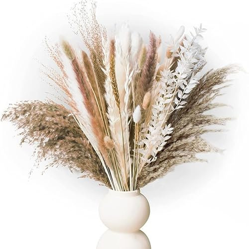 Pampasgras Trockenblumen Deko,53 Stück Natürliche Flauschige Pampasgras Getrocknete Set, Getrocknete Blumen für Boho Deko Wohnzimmer Tischdeko Flur Schlafzimmer Hochzeit Trockenblumenstrauß (Style 3)
