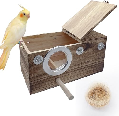 kathson Parakeet Nesting Box,Wooden Cockatiel Breeding Mating Boxes,Parrots Nest House Hut for Cage,Bird Nesting Box for Budgie,Conure,Canary,Finch and Small Medium Birds, L