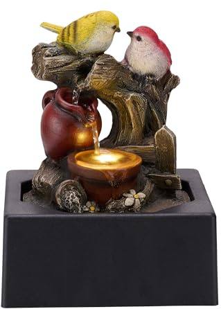 TERESA'S COLLECTIONS Tabletop Water Fountain Outdoor for Home Decor, Birds Statues Waterfall Fountain Indoor for Living Room Decor,Include LED Light and Pump,Ideal for Dad 9.4