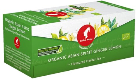 Julius Meinl Organic Asian Spirit Ginger Lemon Herbal Tea 25ct - Plastic Free Packaging & Biodegradeable Filter