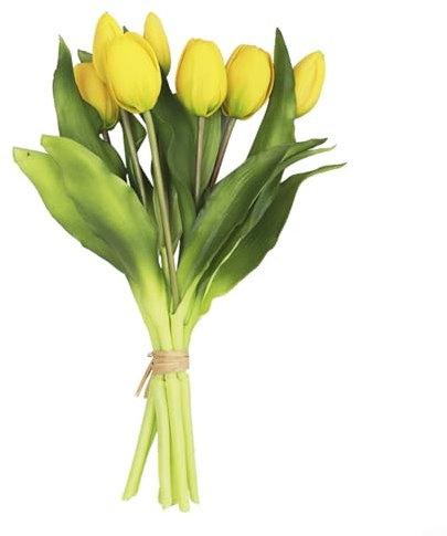 Getdoublerich Bouquet di tulipani artificiali con tulipani finti per decorazione di nozze, per esterni, giardino, cortile, decorazione (giallo), 1T3W8E69JE6MG81FGN6F2711EONHY0