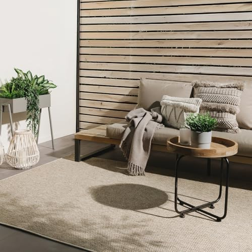 benuta Basic In- & Outdoor Teppich Wohnzimmer Iowa - Taupe 80x150 cm - Boho Jute-Look - Wetterfest für Balkon, Terrasse - Schlafzimmer, Küchenteppich & Wohnzimmerteppich - Strapazierfähig & Robust