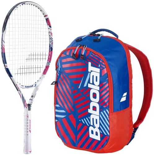 Babolat B'Fly 21 Inch Jr Tennis Racquet Bundled w a Tennis Backpack (White/Blue/Red)