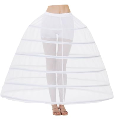 BEAUTELICATE Women’s Petticoat Underskirt Crinoline With 6 Hoops Adjustable Waistband White Floor Length Half Slip For Big Ball Gown Luxury Heavy Wedding Dress Halloween Costume, S-M